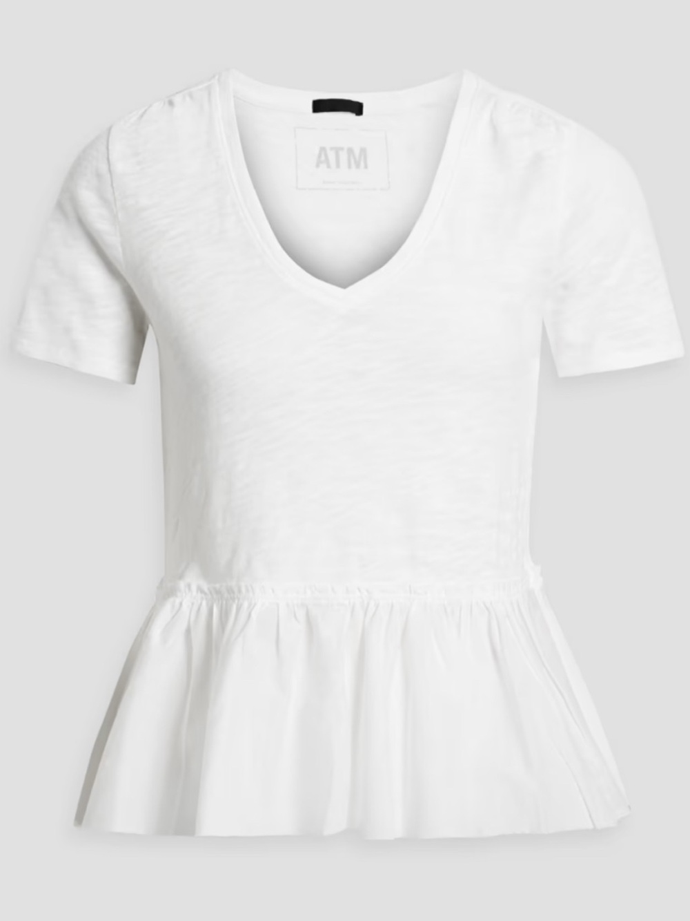 Anthony Thomas Melillo (ATM) Mixed Media Slub Jersey v-neck Peplum Top. Medium n